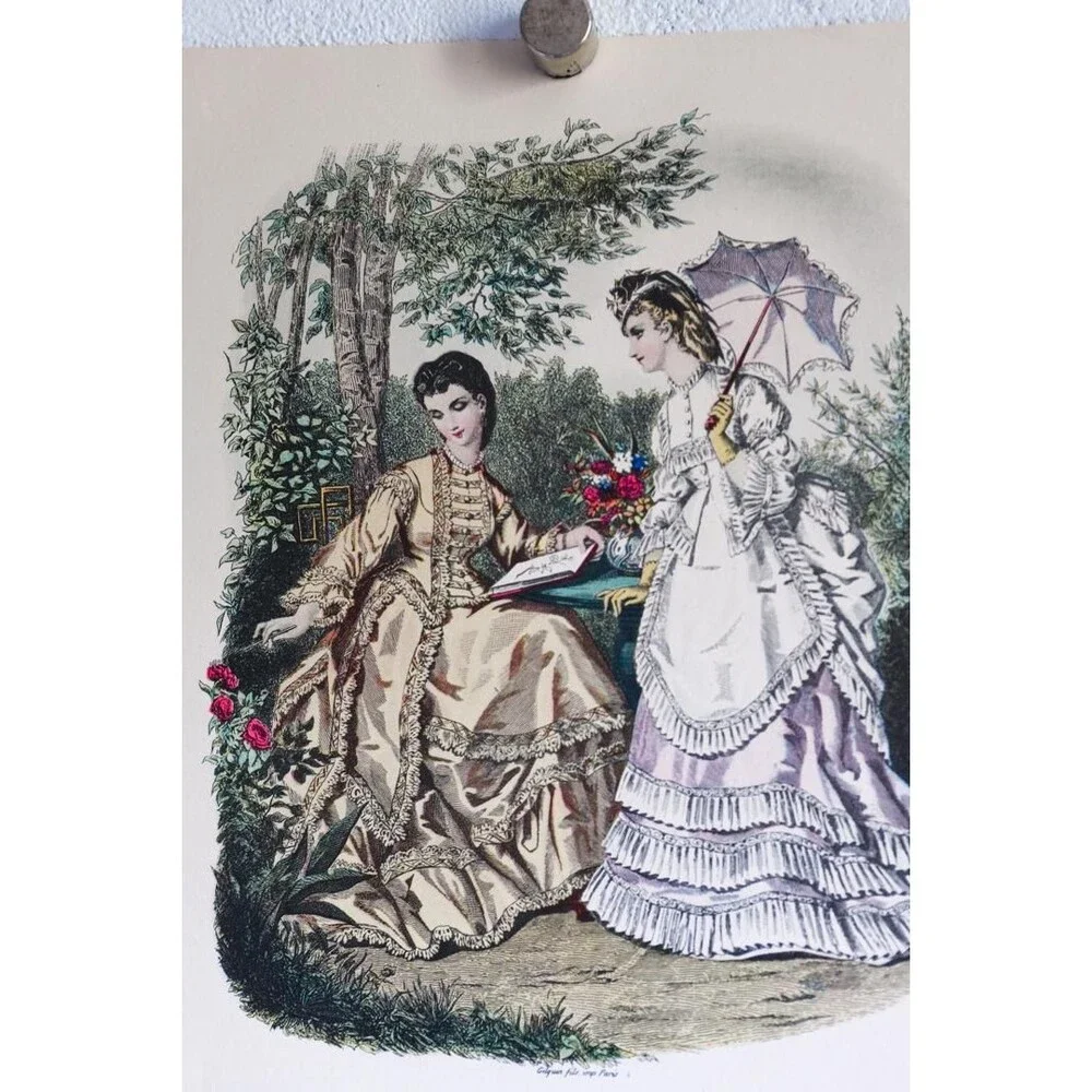 Antique French Fashion Plate Lot of 5, La Mode Illustrée 1870s, Anaïs Toudouze